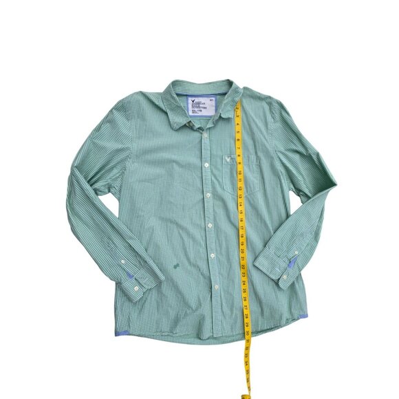 American Eagle Men’s Button-Down Green Gingham Check Shirt XXL Cotton - Picture 4 of 5